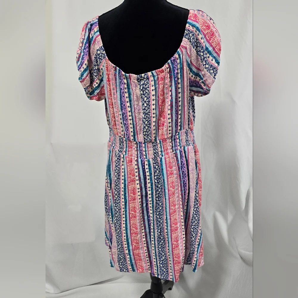 Torrid plus size 1x mini lenny smocked off shoulder dress floral stripe festival - Picture 7 of 8